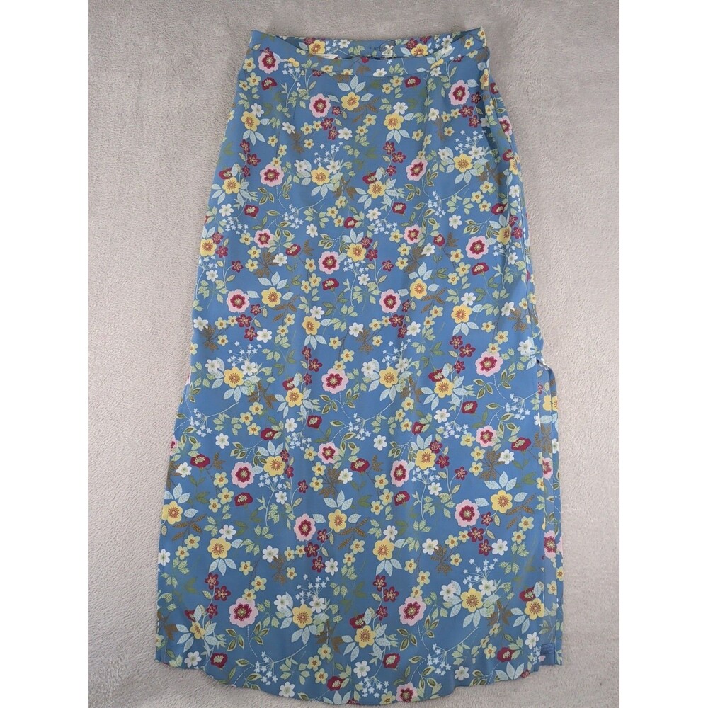 Vintage Christopher & Banks Floral Maxi Skirt Size 6 Blue Side SLits Cottagecore